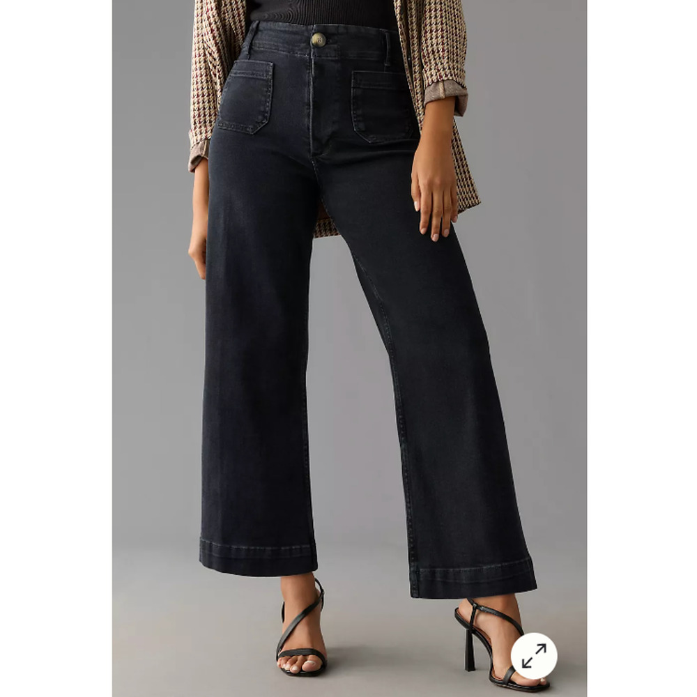 Anthropologie The Denim Colette Cropped Wide-Leg Jeans 25 Tall Black NEW